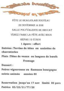 Lire la suite à propos de l’article BEAUJOLAIS NOUVEAU – REPAS DE L’AMICALE DES BOULISTES